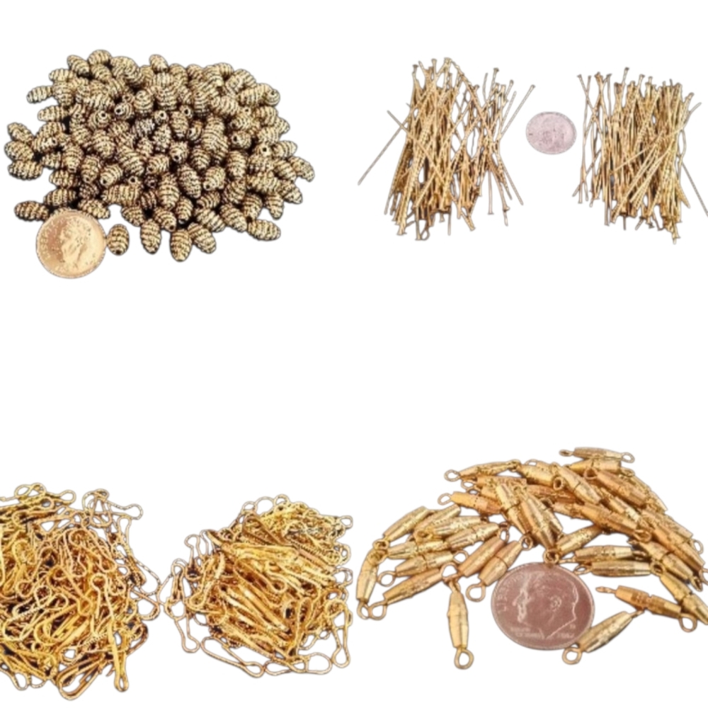 500+ BEADS & JEWELRYMAKING set brass gold beads clasps bails head pins